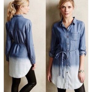 Anthropologie Holding Horses Chambray Shirt Dress Tie Dye Womens S Blue Cotton